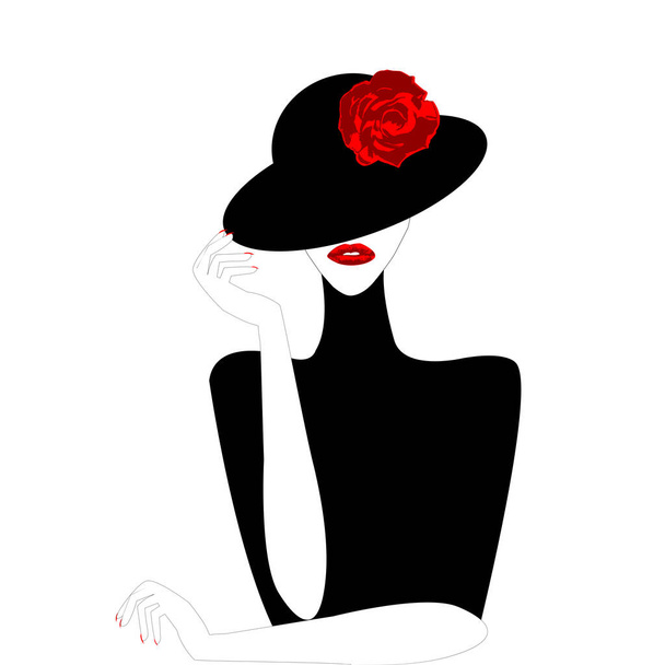 Stilisierte Frau hält ihren Hut mit der Hand - Vektor, Bild