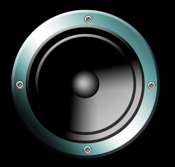 Blue music speaker over black background. Illustration - 写真・画像