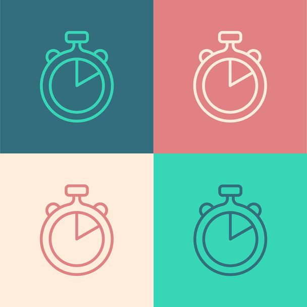 Pop art line Stopwatch icon isolated on color background. Time timer sign. Chronometer sign. Vector - Vector, Image