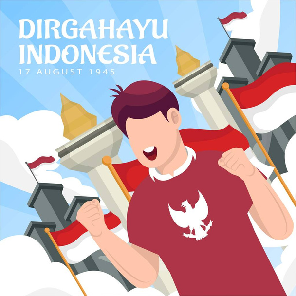 Feier des indonesischen Unabhängigkeitstages am 17. August (Dirgahayu Republik Indonesien). Indonesische Nationalflaggen. Vektorillustration - Vektor, Bild