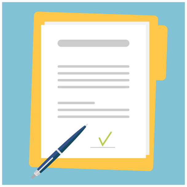 Contract or document signing icon. Document, folder with stamp, text and pen. Vector illustration - Photo, Image