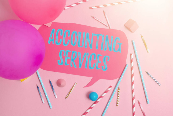 Text caption presenting Accounting Services. Conceptual photo analyze financial transactions of a business or a person Colorful Party Invitation Designs Bright Celebration Planning Ideas - Foto, afbeelding