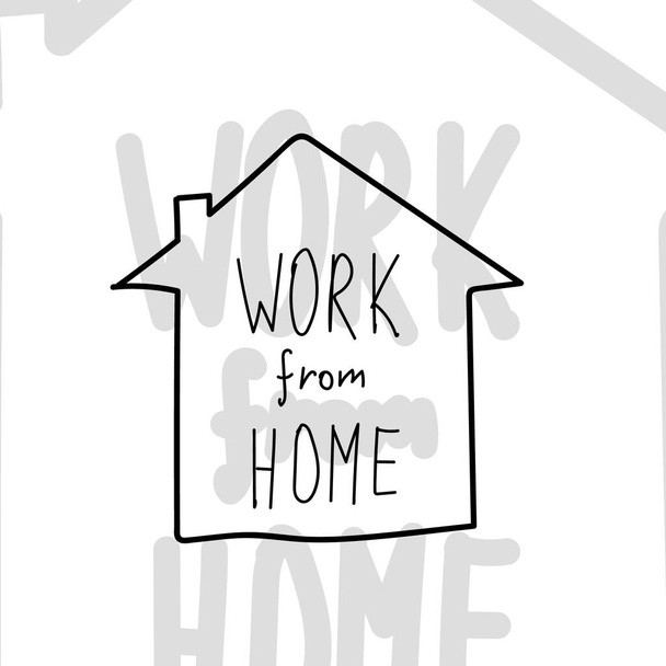 work from home lettering campaign in house line style. vector illustration design - Vector, Image