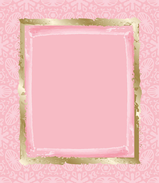 Gold square frame on a pink background. - Vector, Image