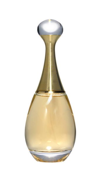 Glass bottle of perfume water isolated on white background. Close-up shot - Foto, Bild