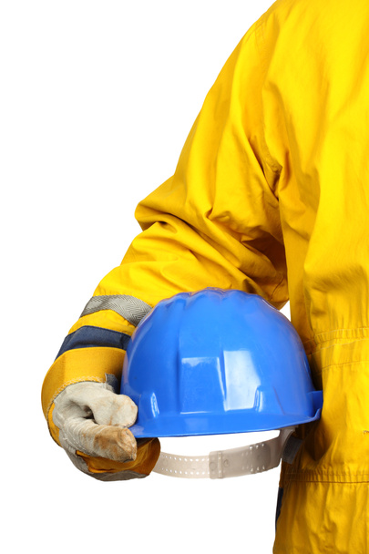 Человек с голубым шлемом над белым
 - Фото, изображение