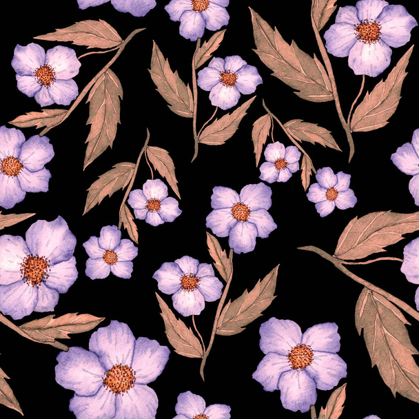 Υδατογραφία αδιάλειπτη μοτίβο με λουλούδια. Κλασσικό μοτίβο λουλουδιών. Λουλούδι χωρίς ραφή μοτίβο. Βοτανική τέχνη. Floral βοτανική συλλογή. Γαμήλιο σετ λουλουδιών. Βοτανικός σχεδιασμός υδατογραφίας. - Φωτογραφία, εικόνα