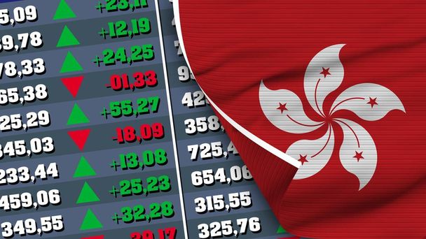 Bandera y finanzas de Hong Kong, Bolsa de Valores, Gráfico de bolsa, Textura de tela Ilustración - Foto, Imagen