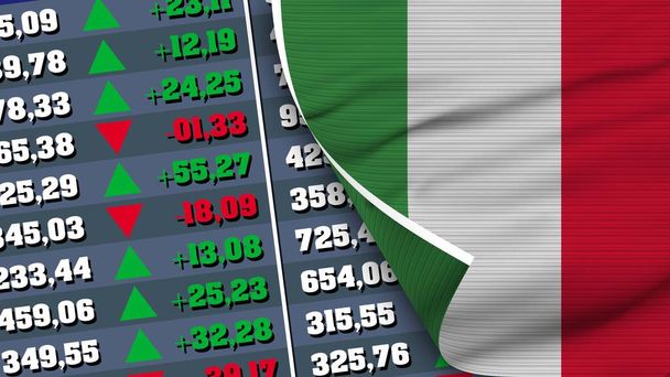 Ιταλία Σημαία και Οικονομικών, Χρηματιστήριο, Διάγραμμα Αγοράς Μετοχών, Ύφασμα Εικονογράφηση - Φωτογραφία, εικόνα