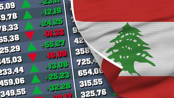Líbano Bandera y finanzas, Bolsa de valores, Gráfico de bolsa, Textura de tela Ilustración - Foto, imagen