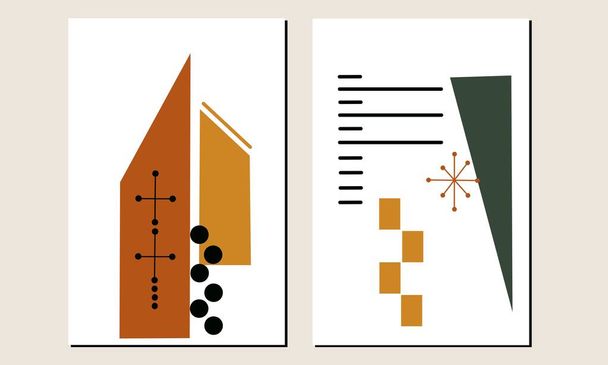 Set two of abstract Geometric mid century modern wall art. Geometry shapes wall decor. Minimalist wall Decorations. Scandinavian home Decorations. Poster, wallpaper and background. - Vector, Image