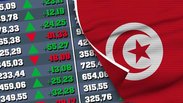 Τυνησία Σημαία και Οικονομικών, Χρηματιστήριο, Διάγραμμα Αγοράς Μετοχών, Ύφασμα Εικονογράφηση - Φωτογραφία, εικόνα