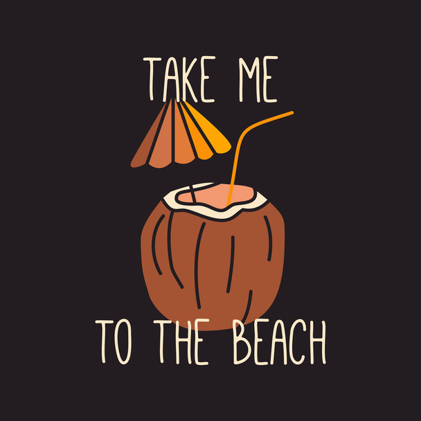 Summer beach vector t-shirt design sur fond noir - Vecteur, image