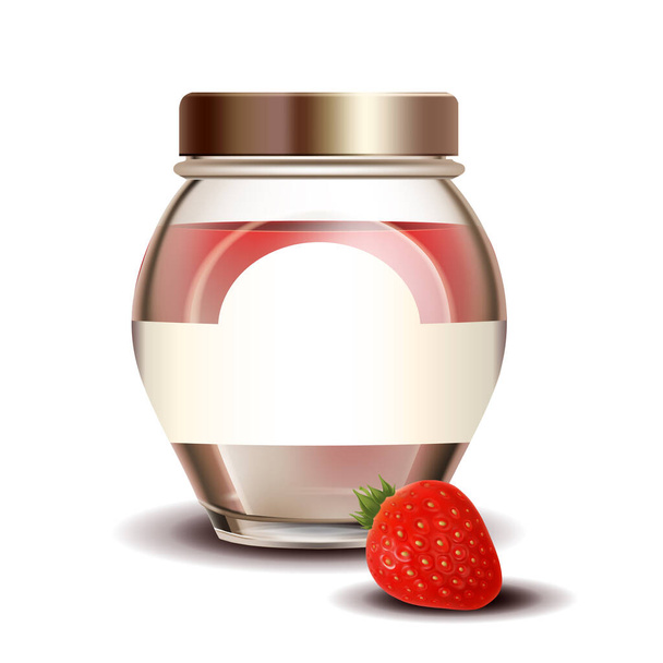 Φράουλα γλυκό μαρμελάδα σε λευκό γυάλινο μπουκάλι διάνυσμα - Διάνυσμα, εικόνα