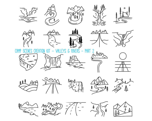 Set of mountain valleys and rivers icons. Part 2 - Vektor, Bild