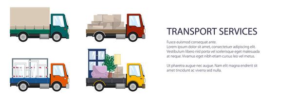 Pequeños camiones con diferentes cargas - Vector, Imagen