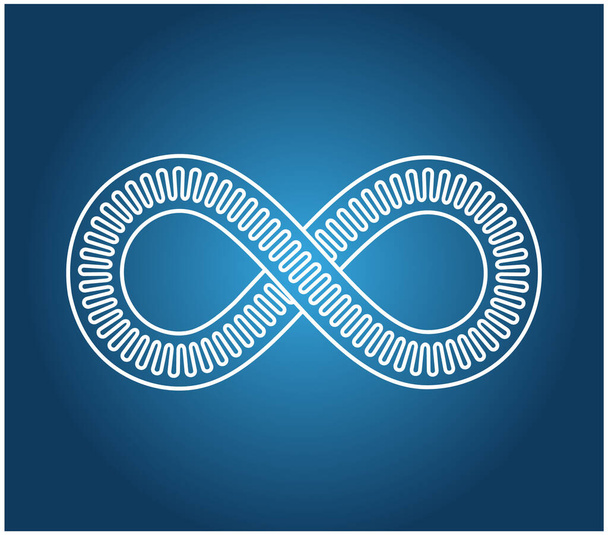 Lazo de Mobius hecho de tres líneas blancas, una interior ondulada. Sobre fondo azul. El signo del infinito. Símbolo infinito 8 ocho - Vector, Imagen