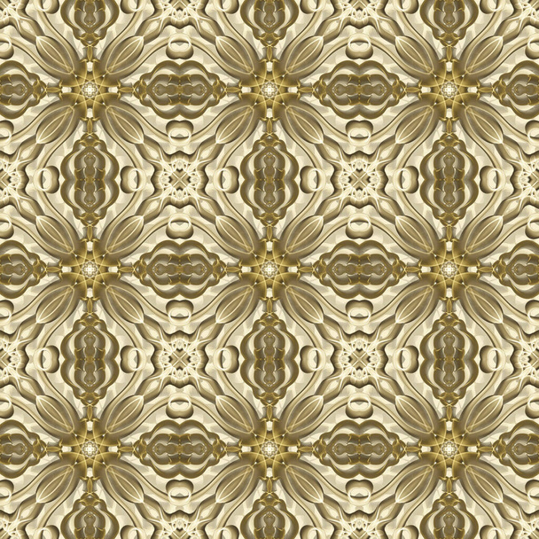 Zökkenőmentes absztrakt geometriai virág felületi minta arany színű szimmetrikus formában ismétlődő vízszintesen és függőlegesen. Használat divattervezéshez, lakberendezéshez, tapétákhoz és ajándékcsomagokhoz. - Fotó, kép