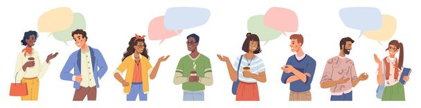 Set di persone multietniche, chat box con bolle vocali - Vettoriali, immagini