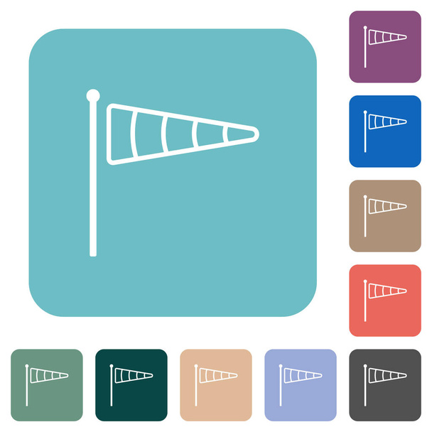 Windsock indicator outline white flat icons on color rounded square backgrounds - Vector, Image