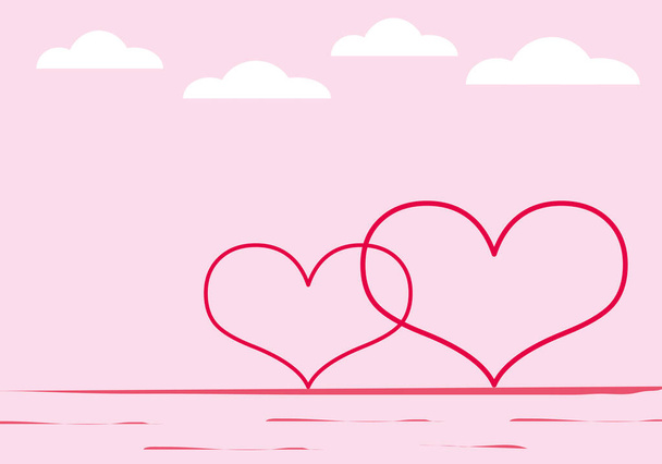 Linea di cuori rossi con nuvole su sfondo rosa pastello di design di saluto per San Valentino o matrimonio, Illustrazione di festa per biglietto di auguri, Concetto d'amore, spazio per testo, stile di design taglio carta. - Foto, immagini