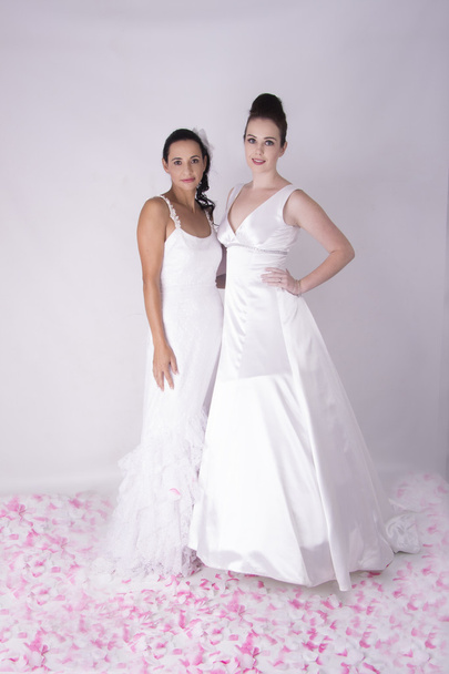 Deux jeunes mariées magnifiques portant une robe de mariée
 - Photo, image