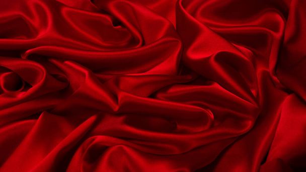 Rich and luxury red silk fabric texture background. Top view. - Photo, Image