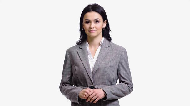 Young businesswoman looking at camera isolated on white - Φωτογραφία, εικόνα