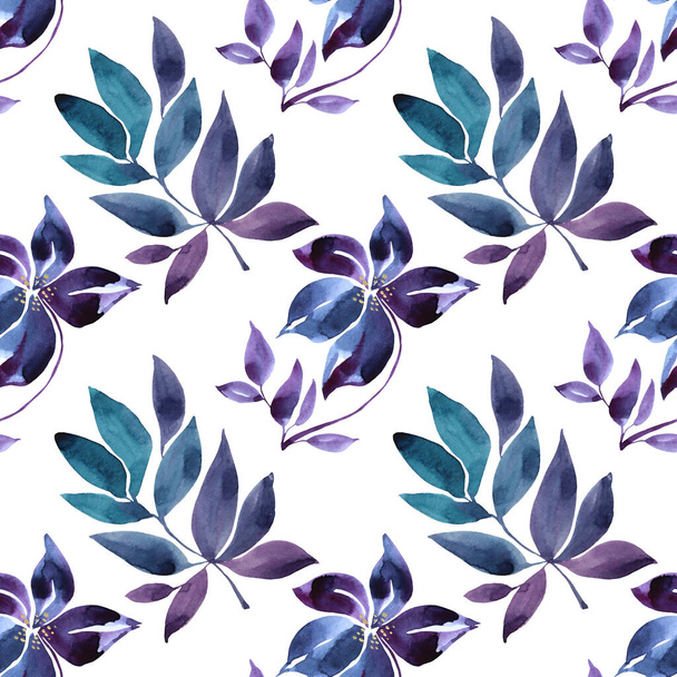 Seamless pattern watercolor hand-drawn blue abstract bud flower on white. Art creative nature background for card, wrapping, textile, wallpaper - Фото, зображення