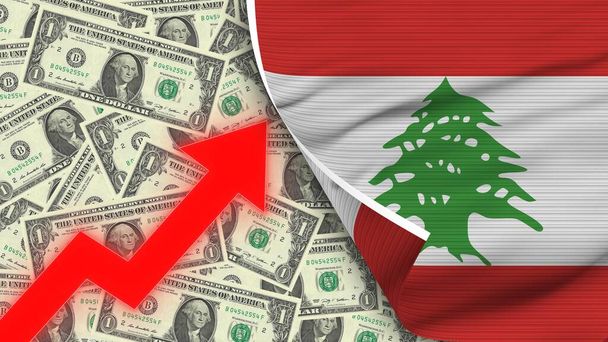 Ліванський реалістичний прапор, Usa Dollar, Rising Zigzag Red Arrow Illustration - Фото, зображення