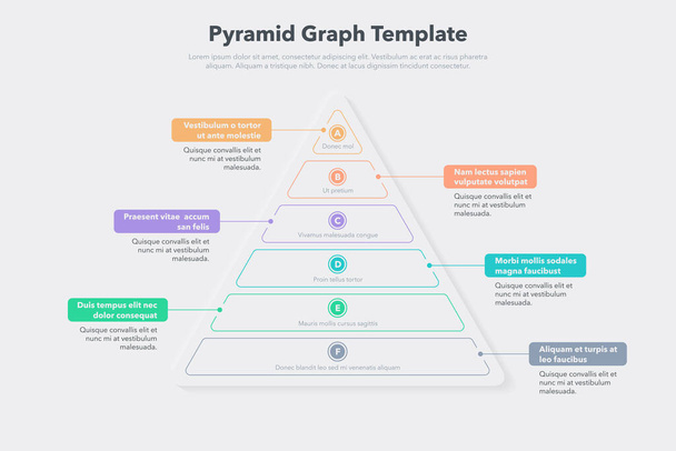 Szablon wykresu piramidy z sześcioma kolorowymi krokami. Łatwy w użyciu na swojej stronie internetowej lub prezentacji. - Wektor, obraz