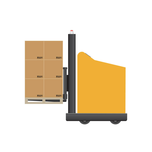 AGV Automated Guided Vehicles forklift trucks transport pallet of goods on white background. Vector and illustration design. - Вектор, зображення