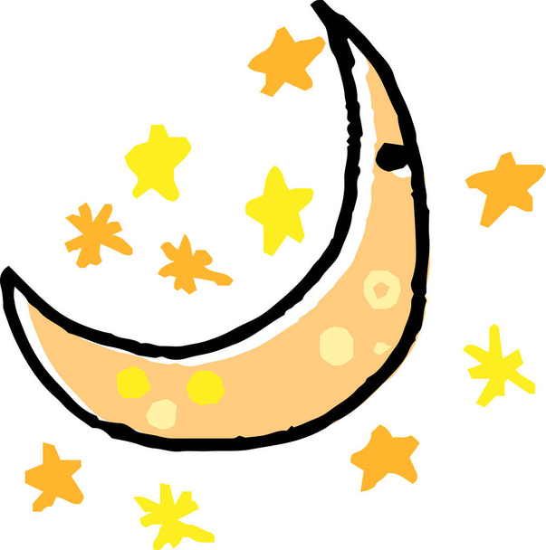 Esta es una ilustración de Luna linda y garabatos de estrellas dibujados por niños  - Vector, imagen