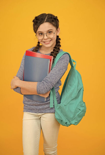 School of excellence. Happy child hold bag and books. Little kid back to school. September 1. Knowledge day. Education and study. Startup. Shop for school essentials. Future begins here - Фото, зображення