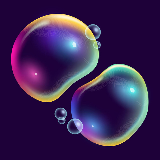 Lagre and realistic rainbow coloured bubbles floating. Vector illustration. - Vetor, Imagem