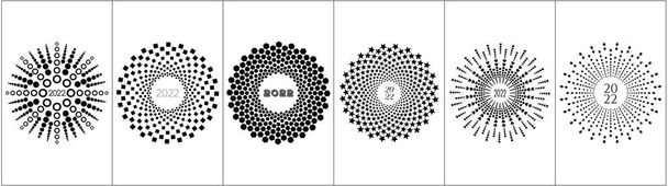 Set van zes abstracte vector illustraties op 2022 Nieuwjaar ontwerpen in een zwart-wit sunburst stijl - Vector, afbeelding