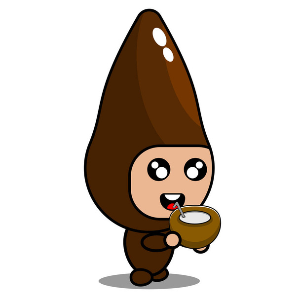 cartoon mascot costume vector cute cassava vegetable character drinking coconut - Vector, Image