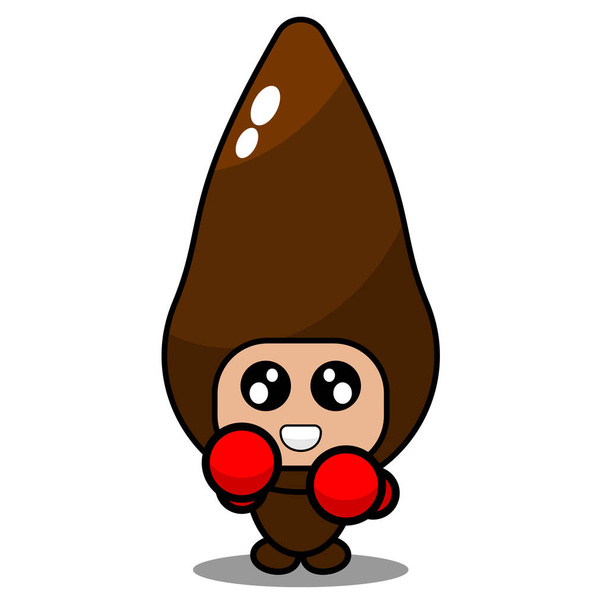 милий кассавський овочевий талісман костюм Векторний мультиплікаційний персонаж в боксерських рукавичках
 - Вектор, зображення