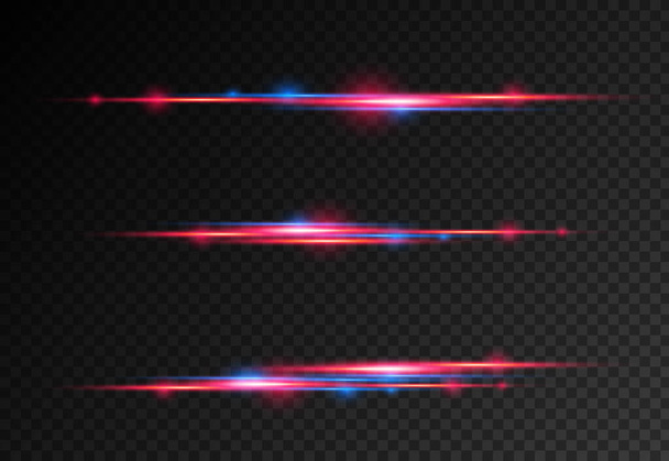Red, blue laser beams, horizontal light line. - Vector, Image