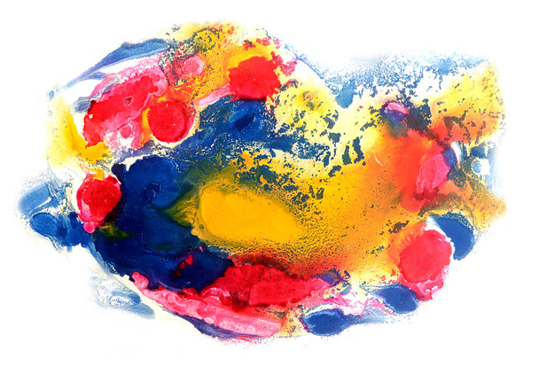 red ,yellow Abstract colorful blue oil ink on paper close-up background texture - Φωτογραφία, εικόνα