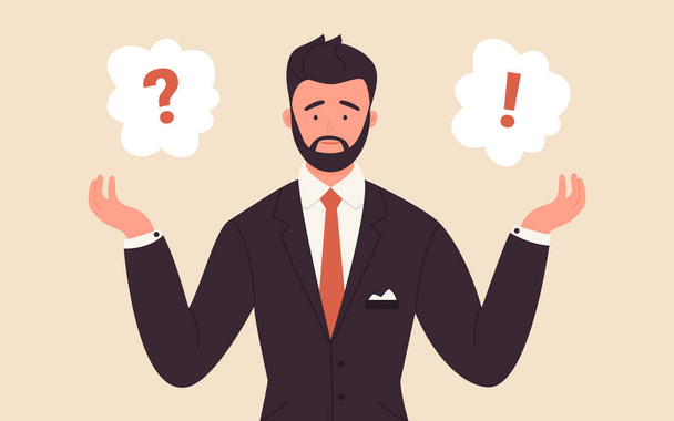 Question mark, mind choice with thinking businessman - Vector, Image