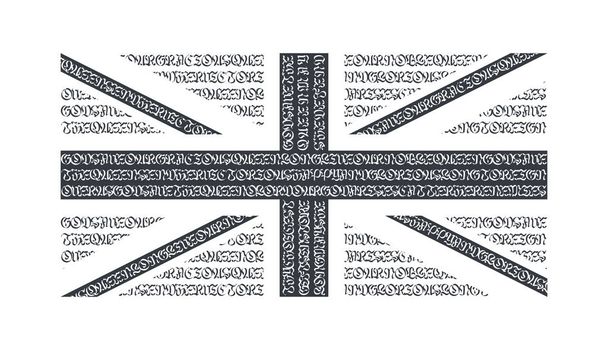 Vlag van Groot-Brittannië. Zwarte vlag Groot-Brittannië. Abstract Groot-Brittannië vlag met volkslied in gotisch lettertype. Vectorillustratie - Vector, afbeelding