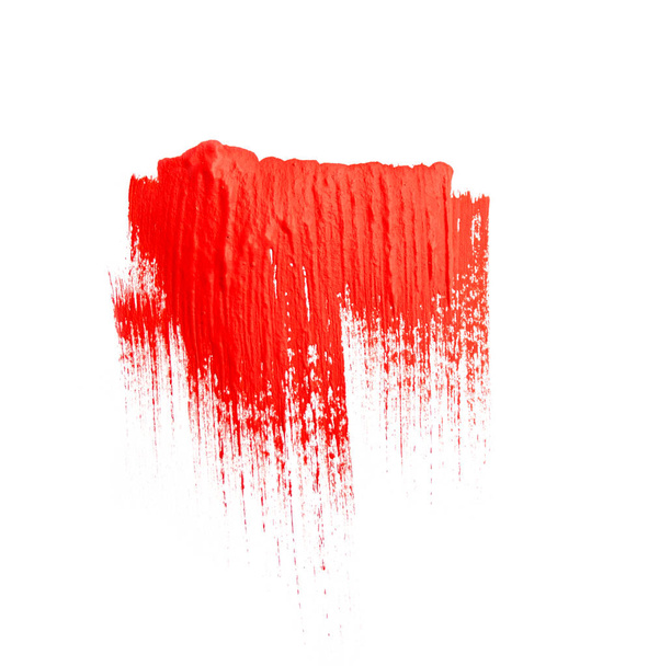 piros olaj festék ecset stroke elszigetelt fehér háttér rajzolt akril festék ecset piros ecset stroke elszigetelt grunge háttér - Fotó, kép
