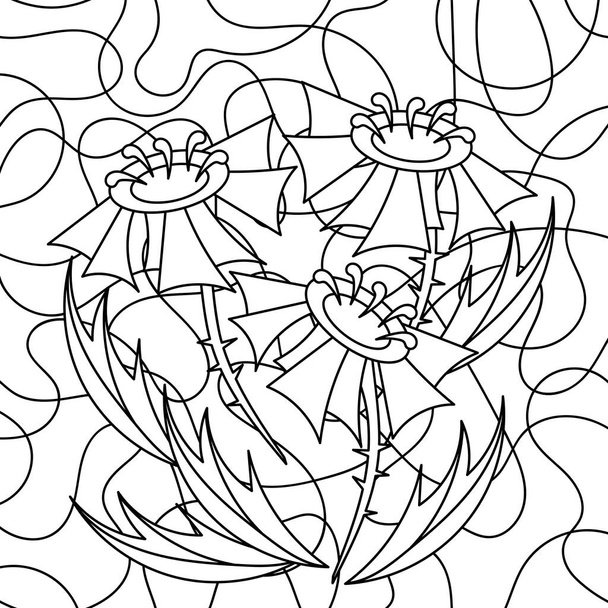 Coloring book for adults. Stylized flowers on an abstract background. Stained glass window. Vector illustration - Διάνυσμα, εικόνα