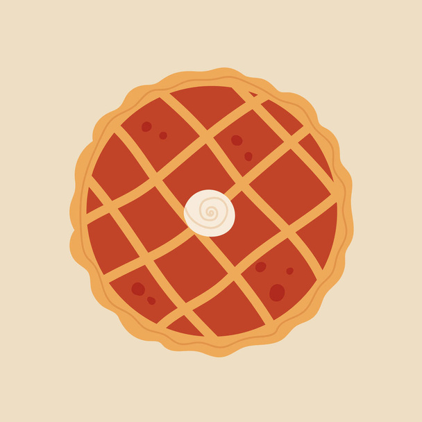 Apple pie icon. Cozy autumn food. Traditional thanksgiving meal concept. Vector illustration in cartoon style. Isolated on white background. - Vektör, Görsel