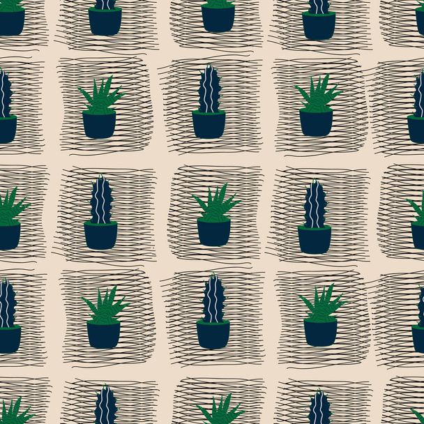 seamless modern pattern with cacti and texture - Vektör, Görsel