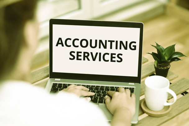 Text showing inspiration Accounting Services. Word for analyze financial transactions of a business or a person Online Jobs And Working Remotely Connecting People Together - Photo, Image