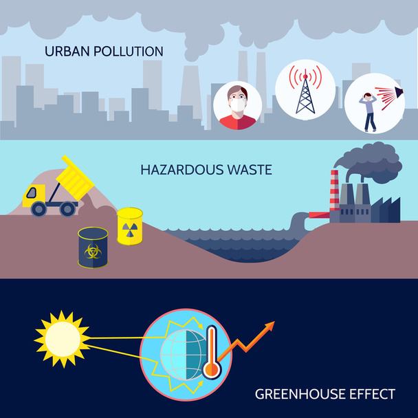 Pollution icons flat set - Vector, Image