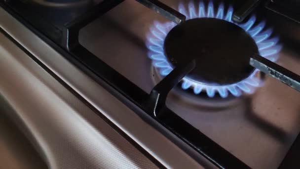 Blue gas stove close-up slow motion - Footage, Video