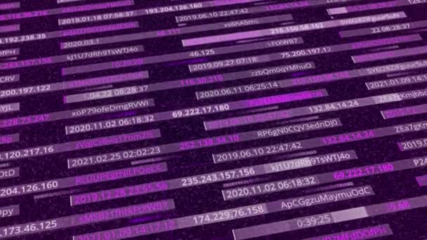 Purple moving stripes as the visualization of data transfer, technological background. Animation. Different changing coordinates and symbols, seamless loop. - Footage, Video